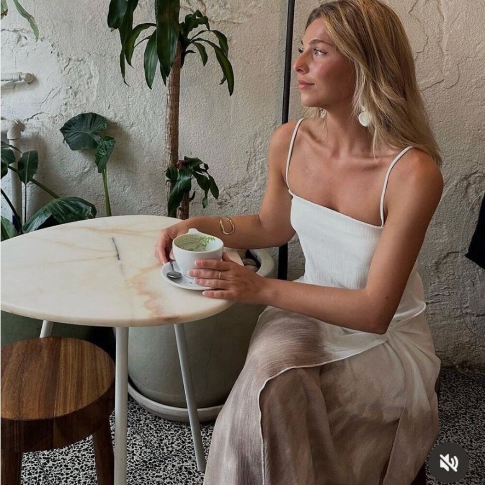 Zara Draped Ombre Midi Dress Ecru Brown Tan Size Small - Picture 5 of 11